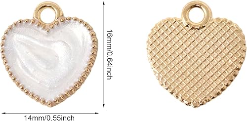 Miniatura 2 de Honbay 40 dijes en forma de corazón de aleación de esmalte blanco para aretes, collares, pulseras, fabricación de joyas y manualidades