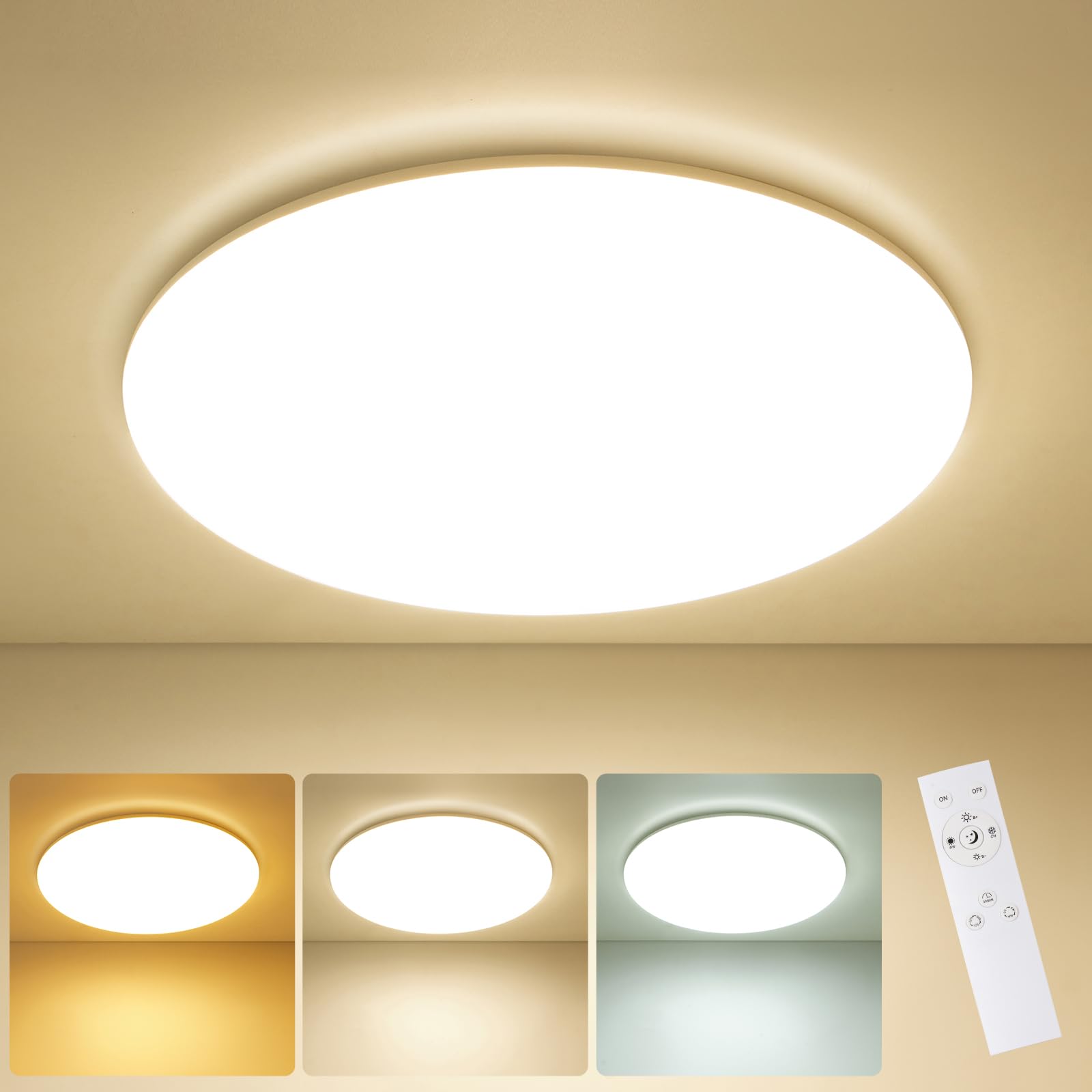 LEZOE Plafoniera LED dimmerabile con telecomando, φ35cm, 36W 4000LM IP54 2700K-6500K, Lampada LED, pannello luminoso da soffitto per ufficio, cucina, soggiorno, camera da letto, bagno ovale