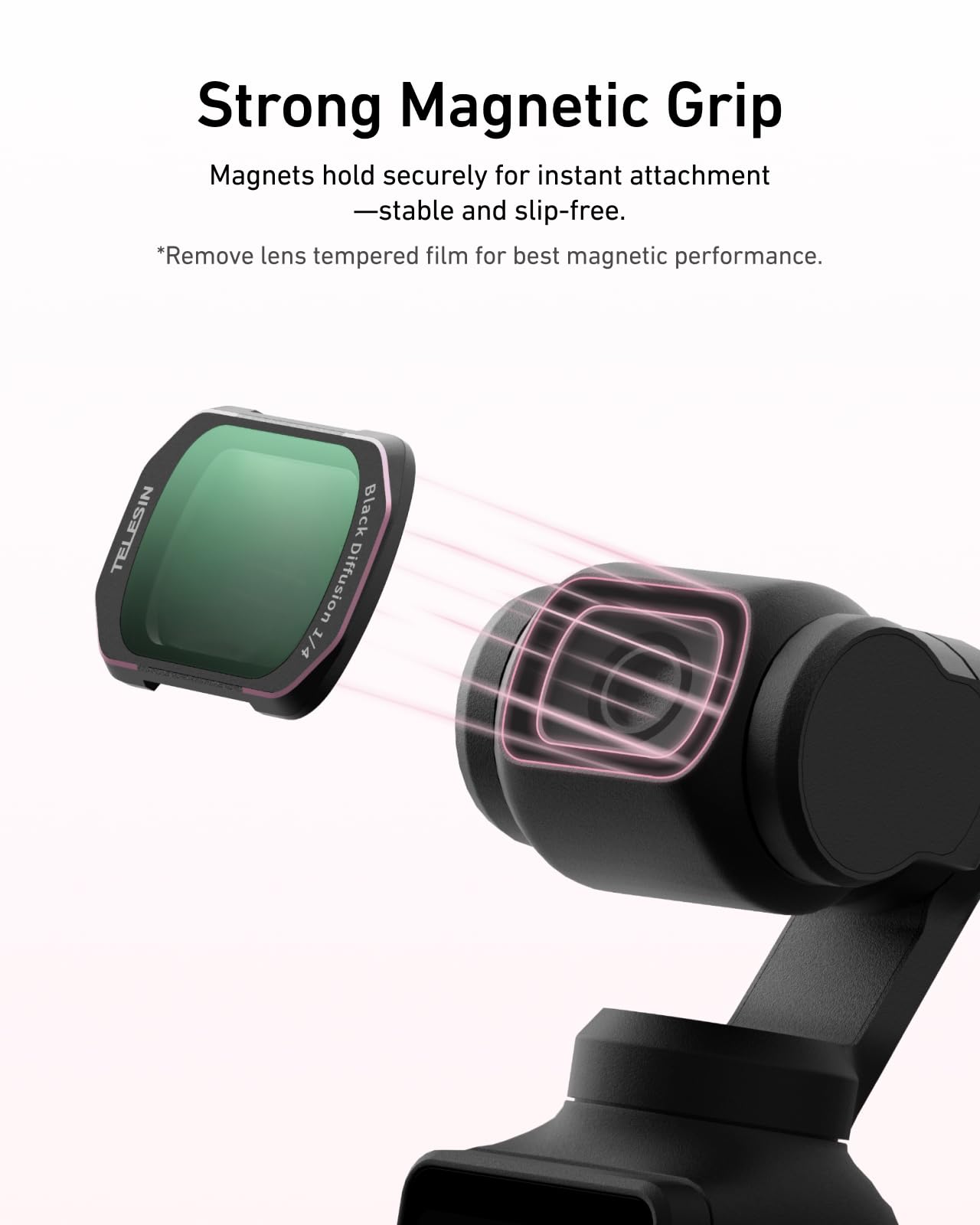 TELESIN Magnetisches Filter-Set für DJI Osmo Pocket 4/3 & Xtra Muse – 0,72x Weitwinkelobjektiv für erweitertes Sichtfeld, VND 2–32 ND, CPL, Black Diffusion 1/4, Aufsteck-Objektivfilter