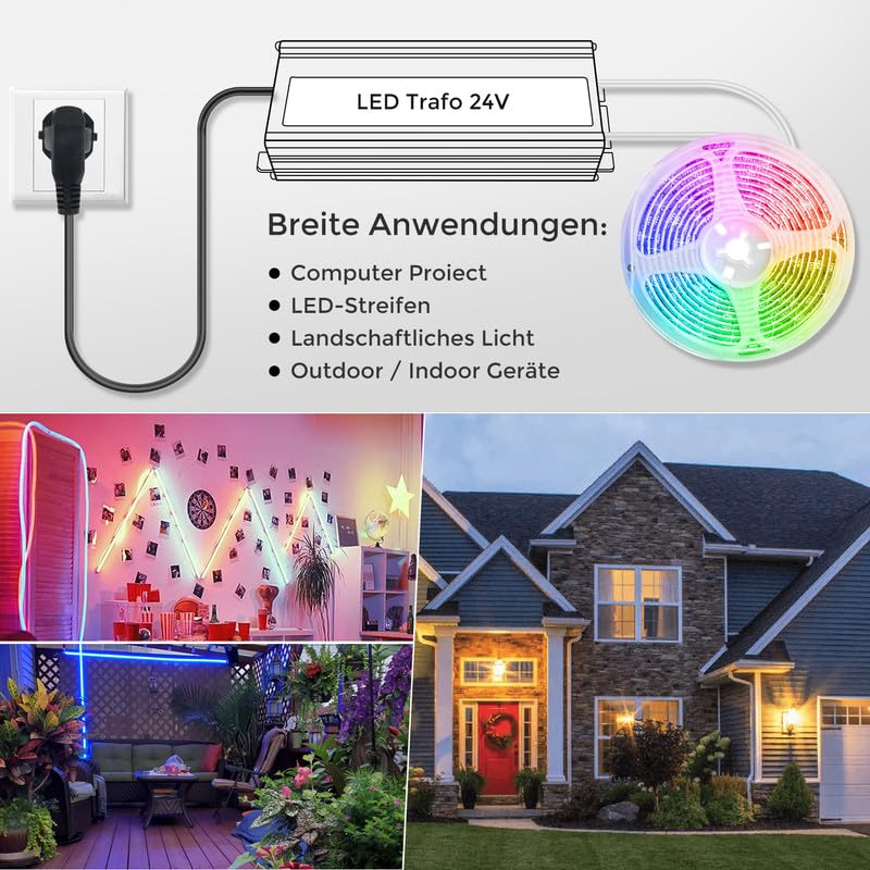 Trasformatore LED 24 V 200 W IP67, trasformatore impermeabile per esterni, con spina, alimentatore a LED, driver da 230 V a DC 24 Volt, adattatore LED Driver esterno per luci LED