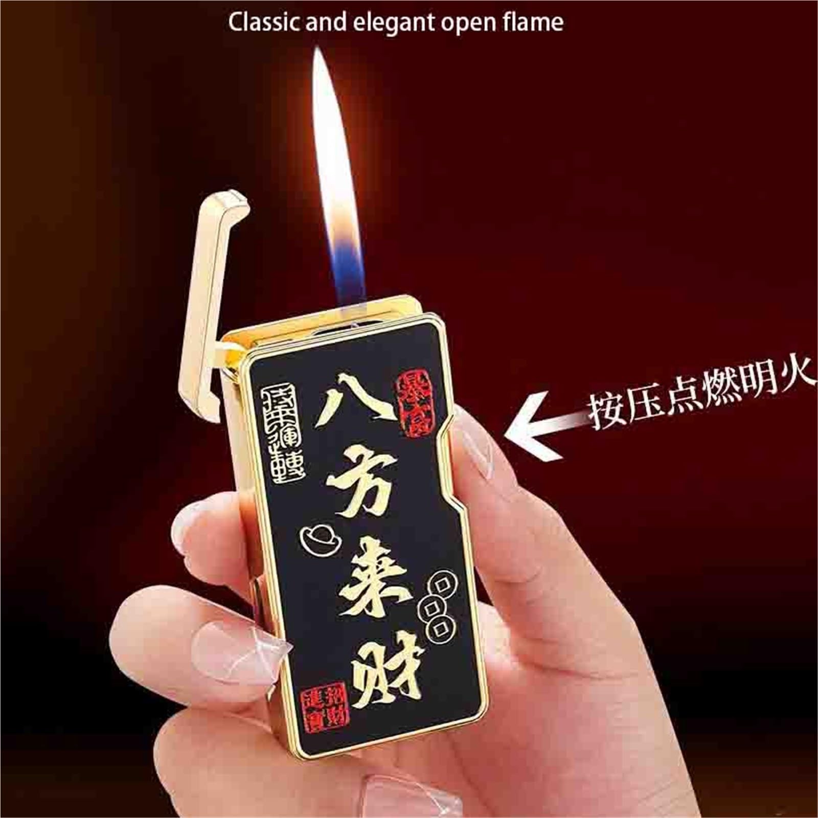 Encendedor de butano, llama doble, diseño de metal portátil, tamaño de llama ajustable, recargable con gas butano, ideal para uso en exteriores, camping y barbacoa