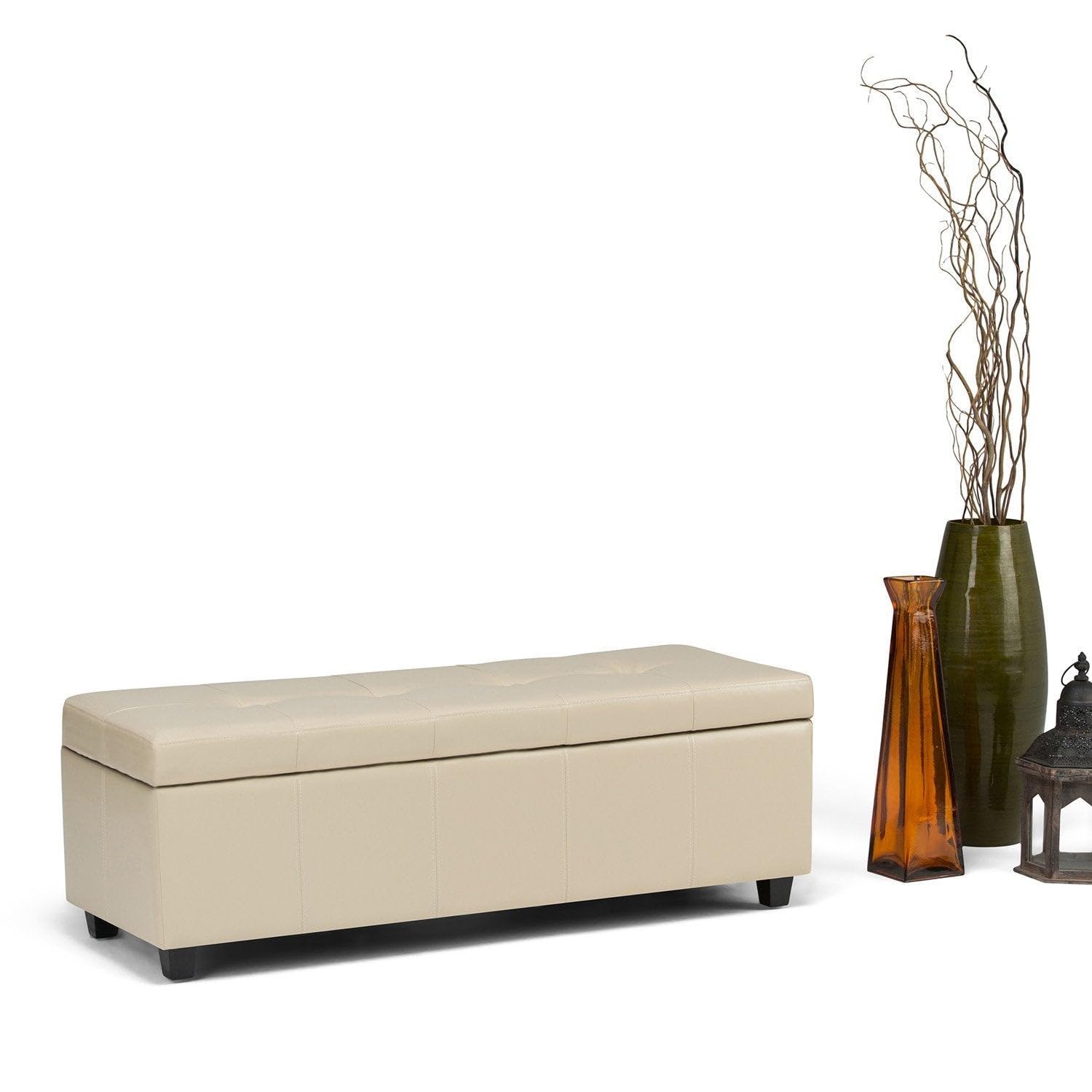 MTK WOOD PLAZA Faux Leather Storage Ottoman Bench, Sofabench,Sofa couches,2 Seater Sofa Couch,Puff Puffy foodstuff foodstool Rectangular End of Bed with Storage, for livingroom (Cream)-image-14