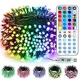 BrizLabs RGB Color Changing String Lights, 33FT 100 LED Pastel Easter Lights with Remote, Dimmable Green St Patricks String Light, USB Mini Christmas Light for Xmas Halloween Party Tree Indoor Decor