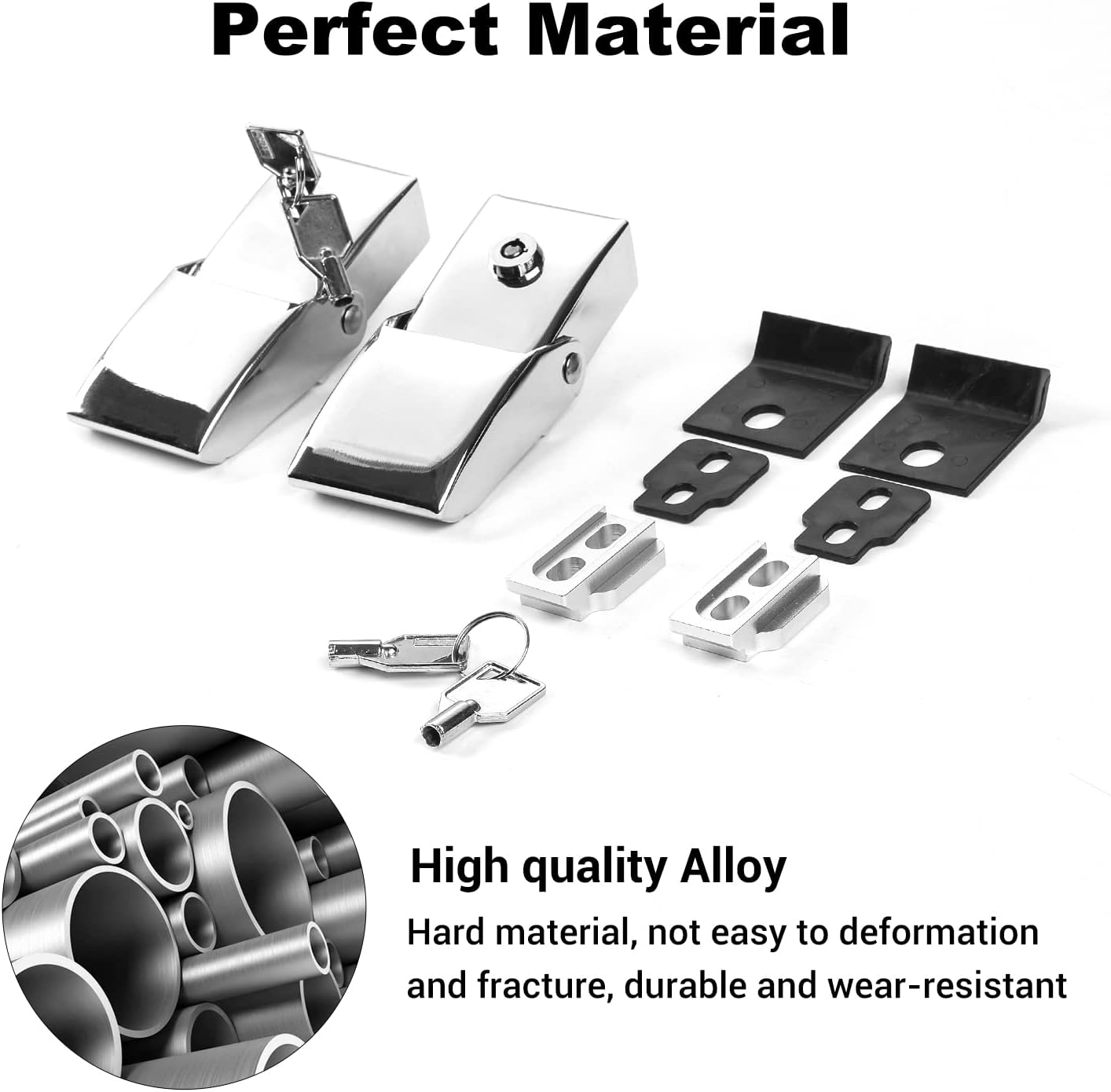 JWWY Aluminum Stainless Steel Hood Latch Lock with Key Fit for Jeep Wrangler JK/JKU 2007-2017, JL/JLU 2018-2025 & Jeep Gladiator 2020-2025, 4xe Chrome