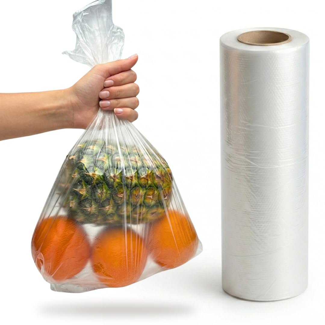 Clear Plastic Food Bags On a Roll - 250 Pack, 9 x 14 x 18", Fruit Vegetable Nuts Sandwich Storage, Freezer Bag, Disposable Reusable