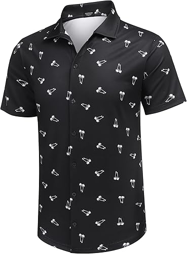Miniatura 73 de COOFANDY Camisa casual con botones para hombre, manga corta, sin arrugas, camisa de verano