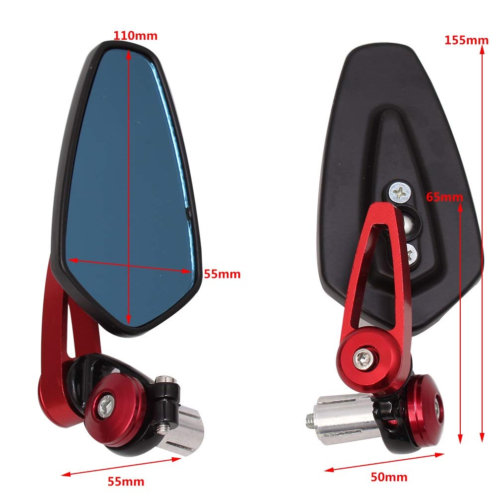 Specchi Terminali Manubrio Per Moto 18mm (7/8") In Lega Di Alluminio - Universali, Regolabili, Colore Nero Con Finitura Rossa - Dioche