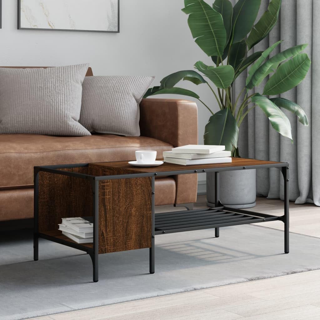 Homgoday Tavolino da caffè con ripiano in rovere marrone, 100 x 51 x 40 cm, in legno ingegnerizzato, tavolino da tè per soggiorno, sala d'accoglienza degli ospiti, camera da letto e mobili da ufficio