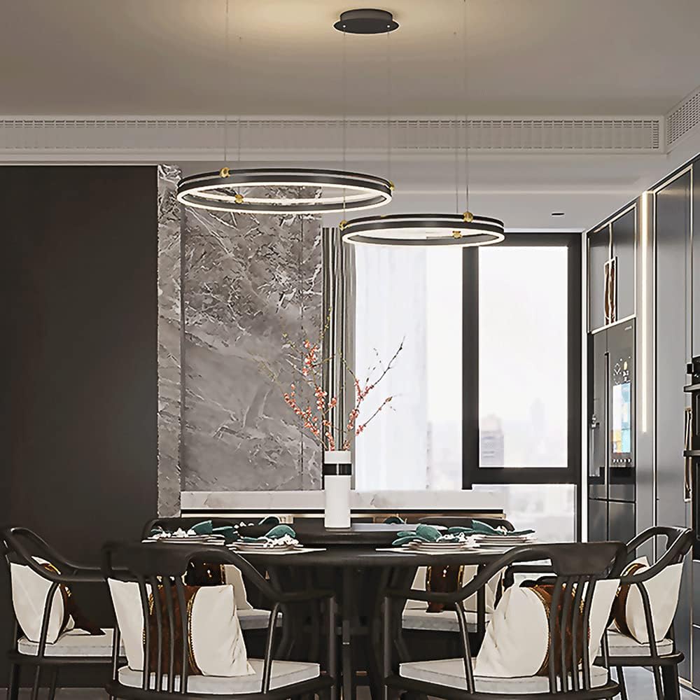 Lustres À Anneaux Créatifs, Lampes Suspendues Rondes En Métal De 23,6 Pouces + 15,7 Pouces Avec Lampe De Suspension À Abat-Jour Décoratif En Acrylique, Suspension Moderne À Led 72 W, Lampes Su