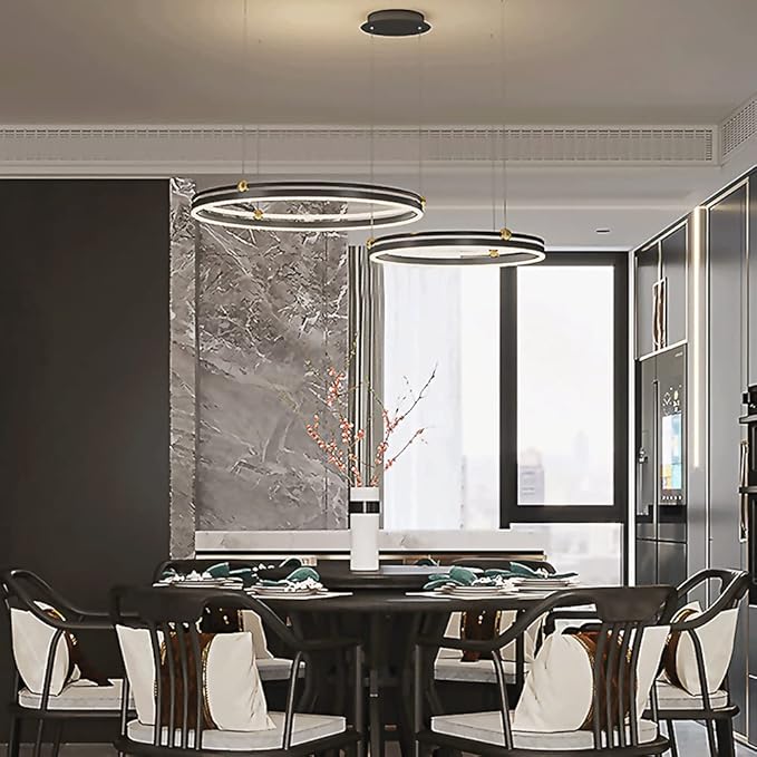 Mjsdjof Creatieve ringkroonluchters, 23.6in + 15.7in metalen ronde hangende lichten met acryl decoratieve verlichting schaduw hanglamp, moderne 72W LED hanglamp, eetkamer drop lampen photo 2