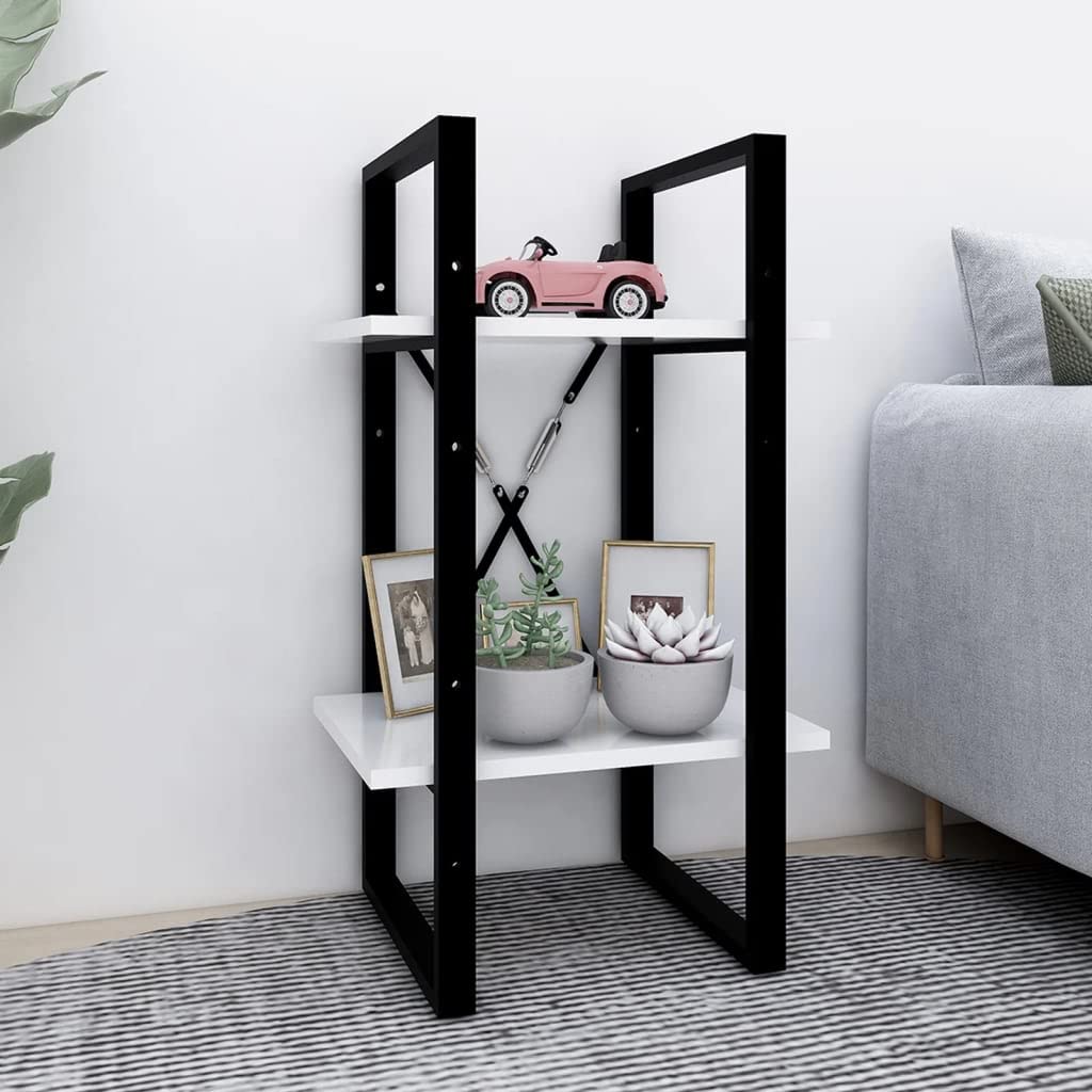 Libreria Bianca a 2 Ripiani 40x30x70 cm Legno Multistrato | Scaffale per libri in stile industriale per soggiorno e studio. Struttura compatta bicolore con 2 ampi livelli.