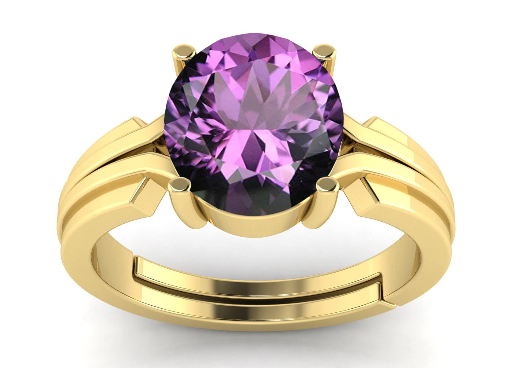 LMDPRAJAPATIS7.25 ct Certified Purple Amethyst Gold Adjustable Ring For Men And Women, Gemstone, Amethyst