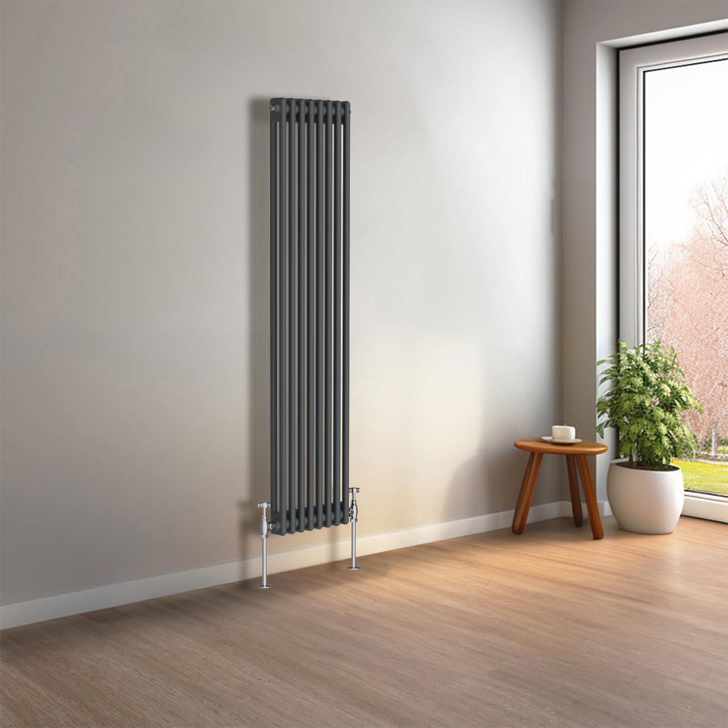 NRG 1500 x 380mm Anthracite Vertical Traditional Column Cast Iron Style Radiator Central Heating Radiator Perfect for Bathrooms, Kitchen, Living Room Double Panel — image 1