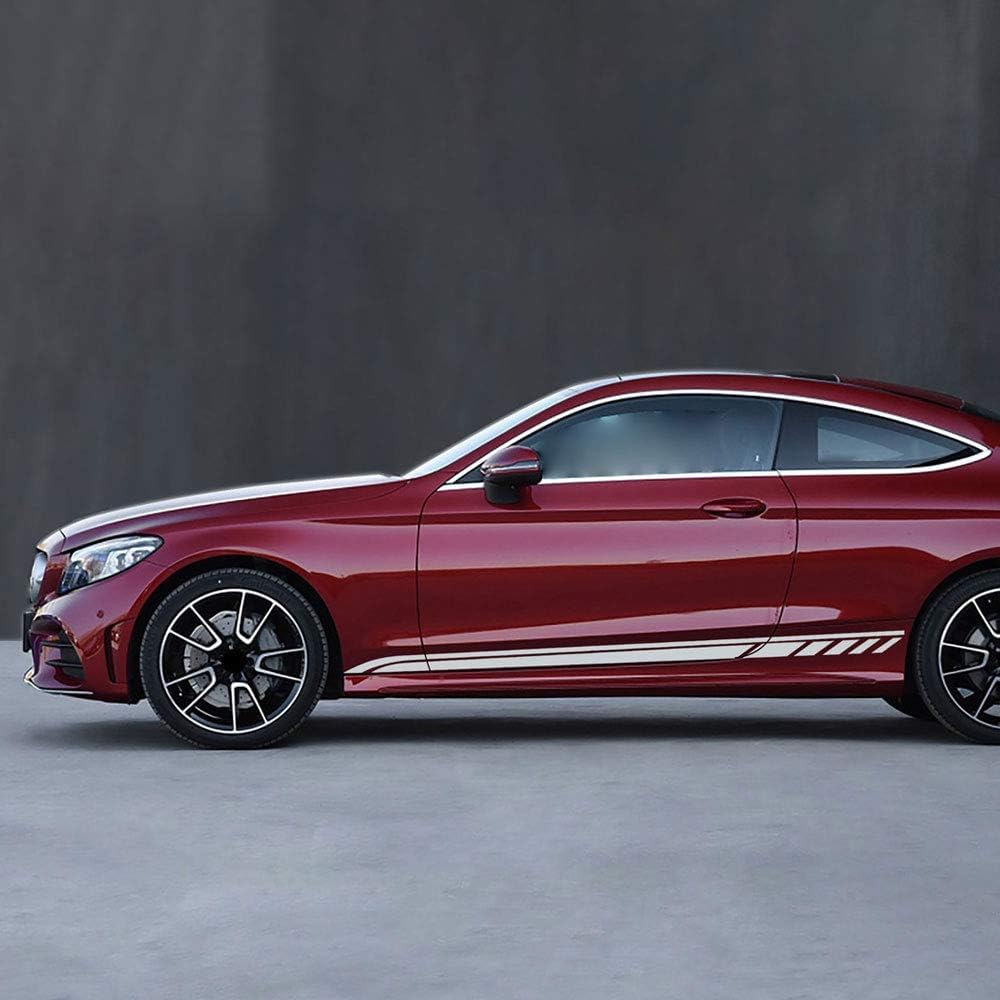 UNCLE LIAO Car Side Skirt For Mercedes Benz C Class Coupe 2019 W205 C180 C200 C260 C300 C43 C63 AMG Auto Car Door Sticker Side Step Skirt.,White