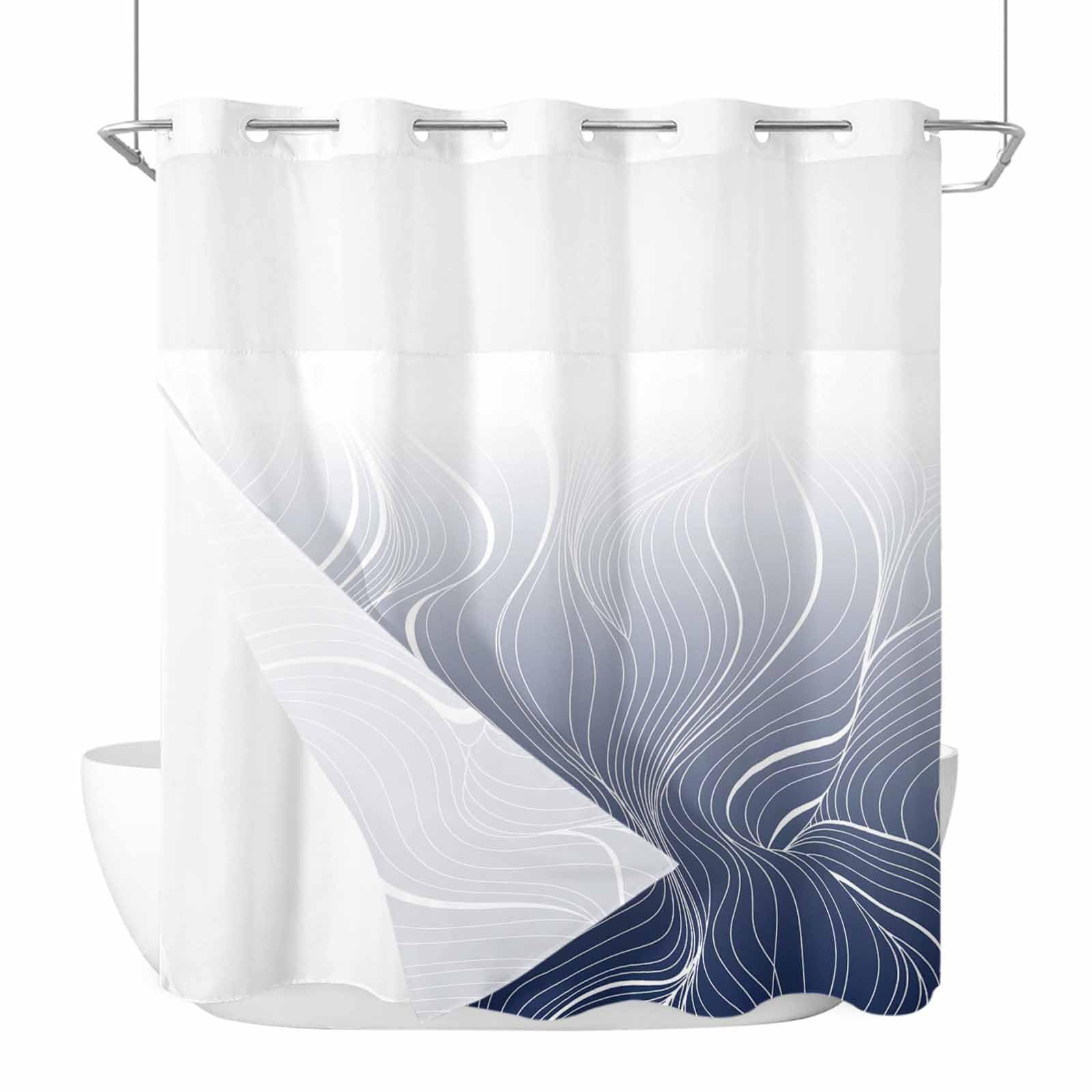 Duschvorhang, Ombré-Stil, ohne Haken, moderner Farbverlauf, Streifen, wasserdichter Stoff, waschbar, Bauernhaus-Badoberseite, durchsichtiger Vorhang für Badezimmer, Hotel, Dekoration, 183 x 183 cm,