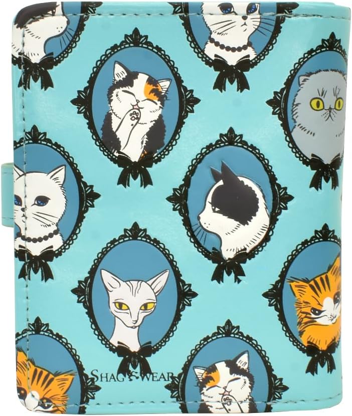 Shag Wear Women's PU Vegan Leather Colorful Slim Trendy Small Bifold Wallet with 4 Credit Card Slots, 1 Zippered Coin Pocket, and Clear ID Window (Cat Cameo, Mint) - Image 4
