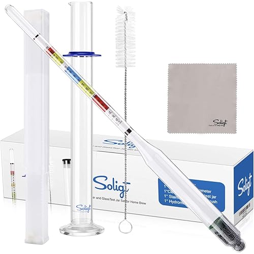 SOLIGT Triple Scale Hydrometer and Glass Test Jar for Wine, Beer, Mead & Cider - ABV, Brix and Gravity Test Kit
