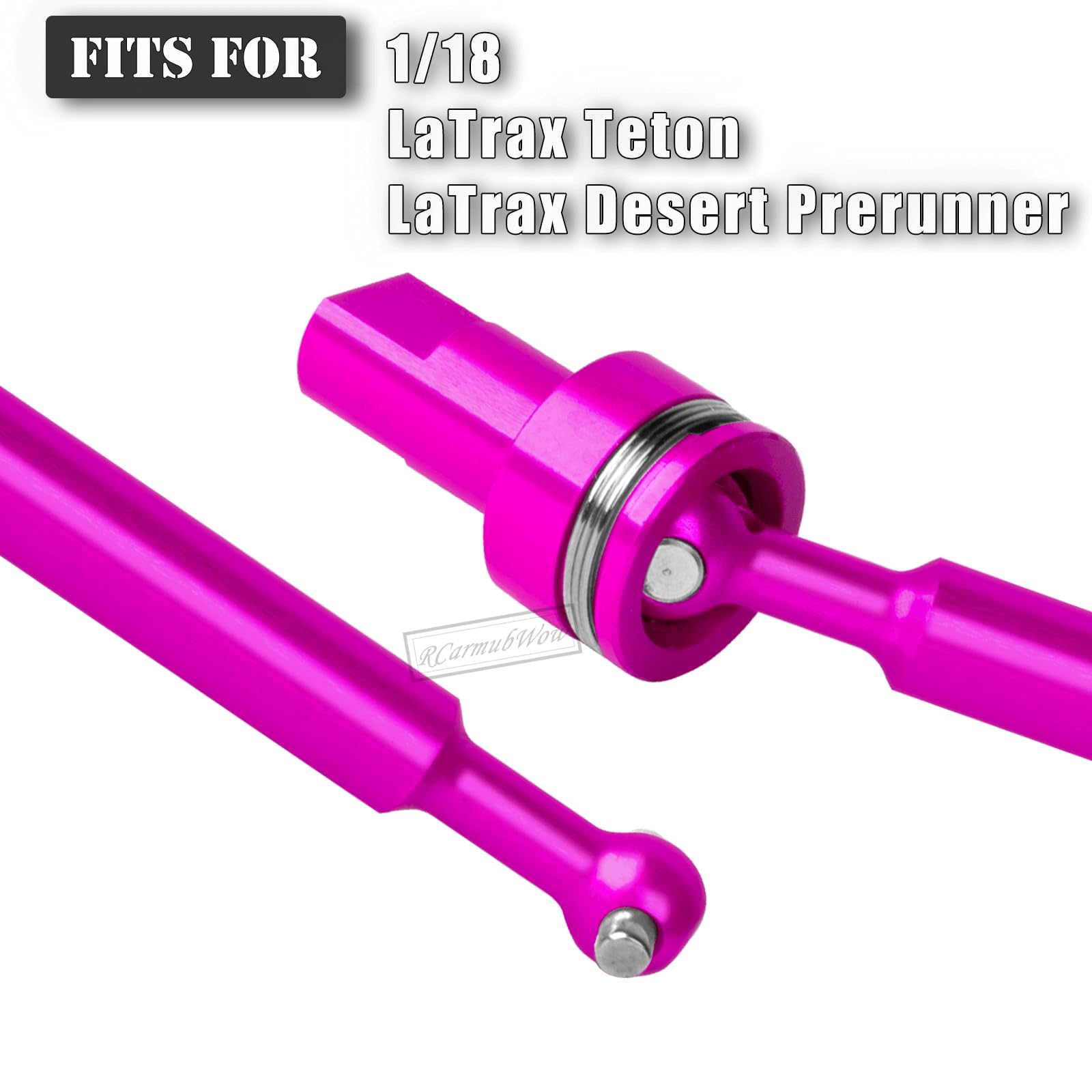 RcarmubWow RC Driveshafts Axles Upgrades Part for 1/18 LaTrax Teton,LaTrax Desert Prerunner,7075 Aluminum Front Rear Drive Shafts CVD w/6061 Hex Hops Up,4PCS,Replace #7650,Pink