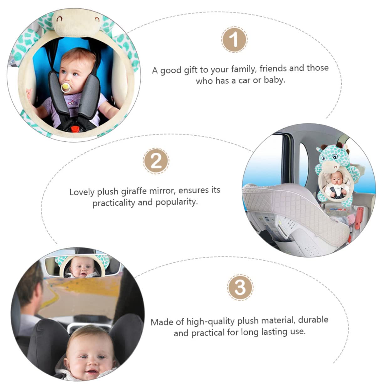 Toyvian 3 Pièces Miroir De Sécurité Bébé D' Tout- Face Rétroviseur Miroir De De Bébé Rétroviseur Bébé Mirroir Peluche Miroiter Nouveau Née Arrière