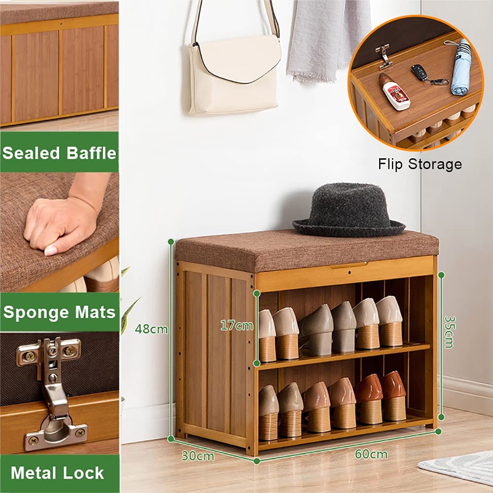 Amazon.co.jp: 竹製シューズラックベンチ、フリップオープン収納