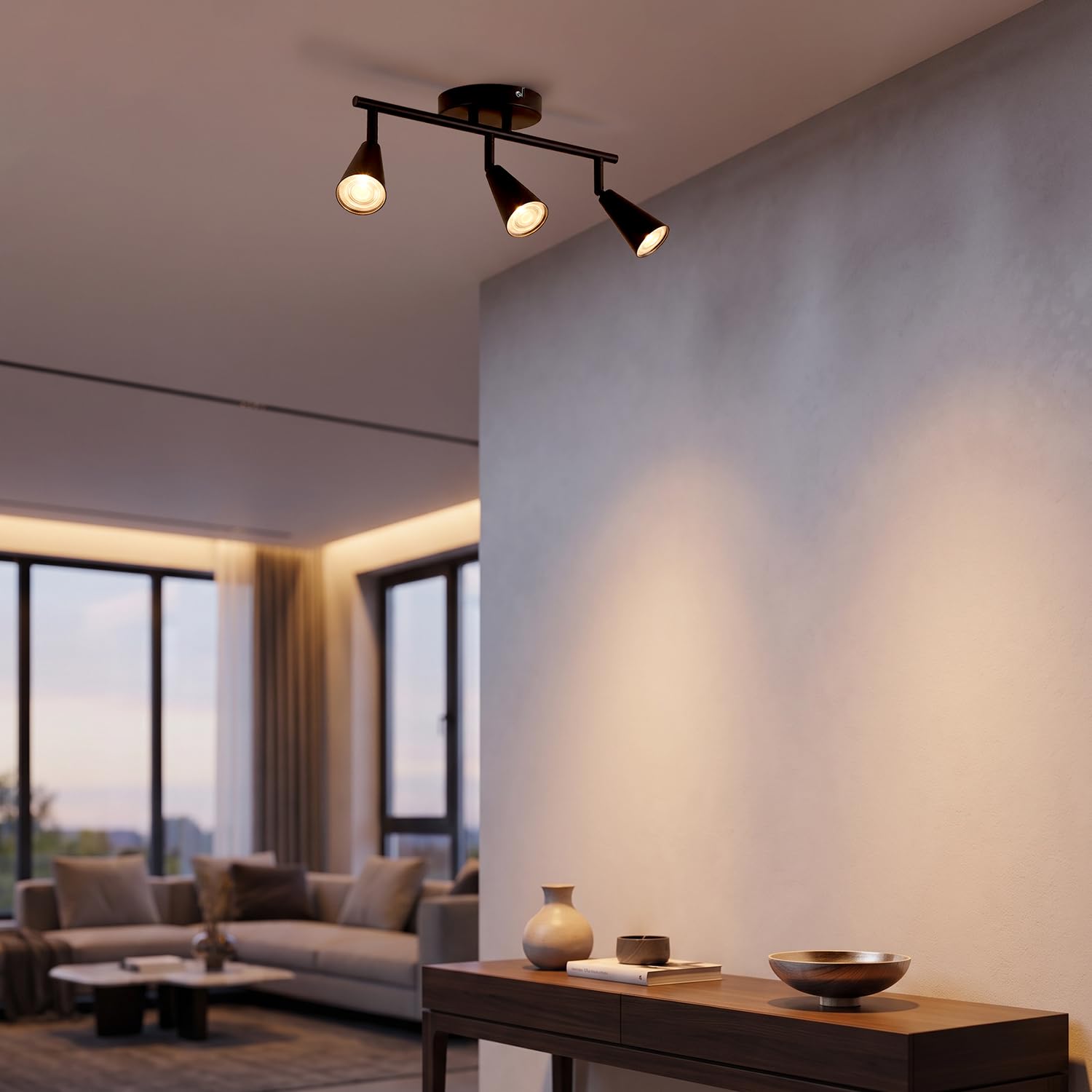 ANWIO Plafonnier LED 3 Spots Noir, GU10 Spots de Plafond Style Scandinave