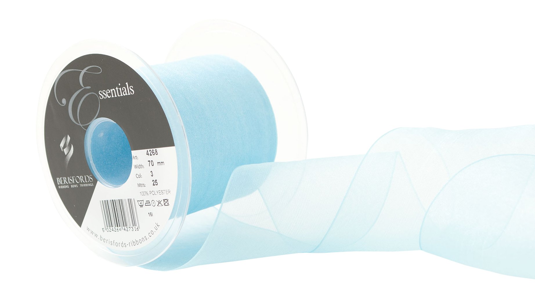 Berisfords 3 Sky Super Sheer Organza Ribbon (Value Roll)