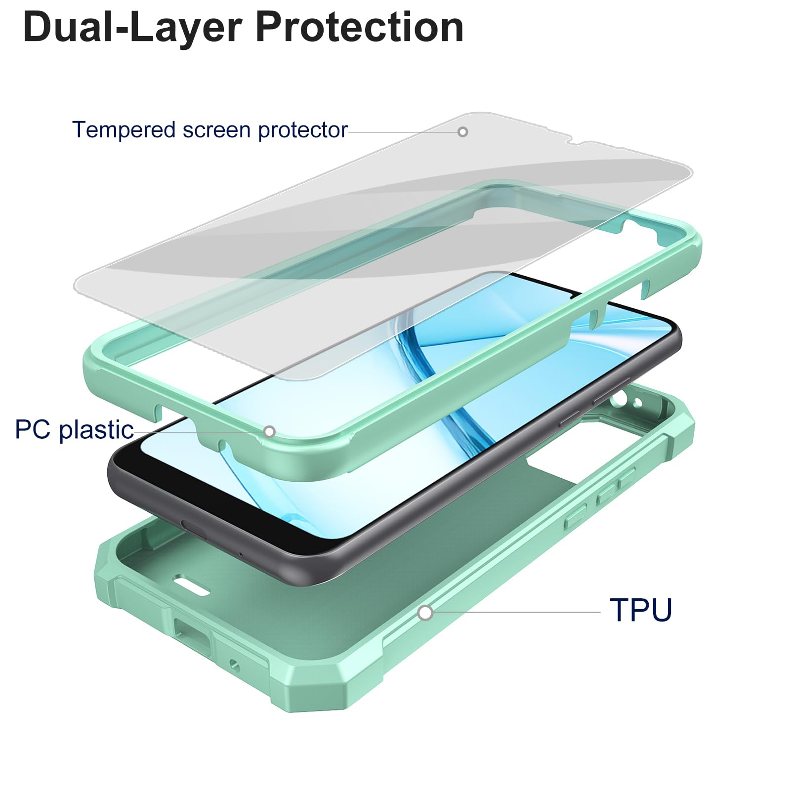 Bojioderf Cover Per Blu View 5 Con Vetro Temperato 9H: Custodia Rigida PC + Morbido Silicone, Supporto A Anello Metallico, Protezione Angoli - YGZ-ZSH
