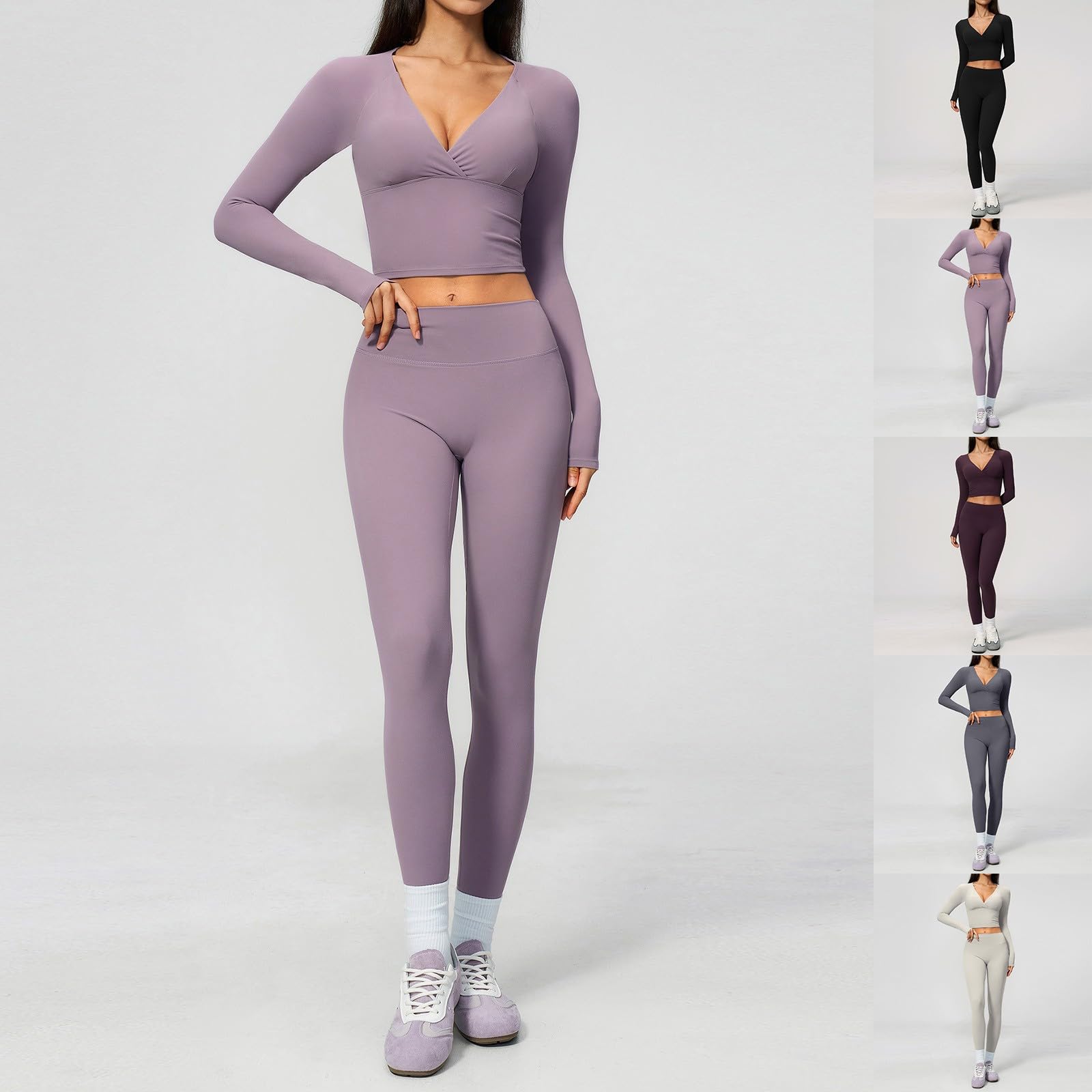 Tuta sportiva da donna, 2 pezzi, a maniche lunghe, per jogging, allenamento, traspirante, a vita alta, per yoga, per il tempo libero