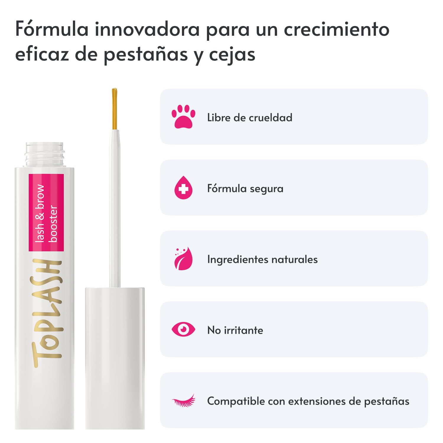 TOPLASH Eyelash Growth Serum - Suero innovador para el crecimiento de pestañas y cejas - Natural, sin crueldad e hipoalergénico - 0.10 fl.oz.
