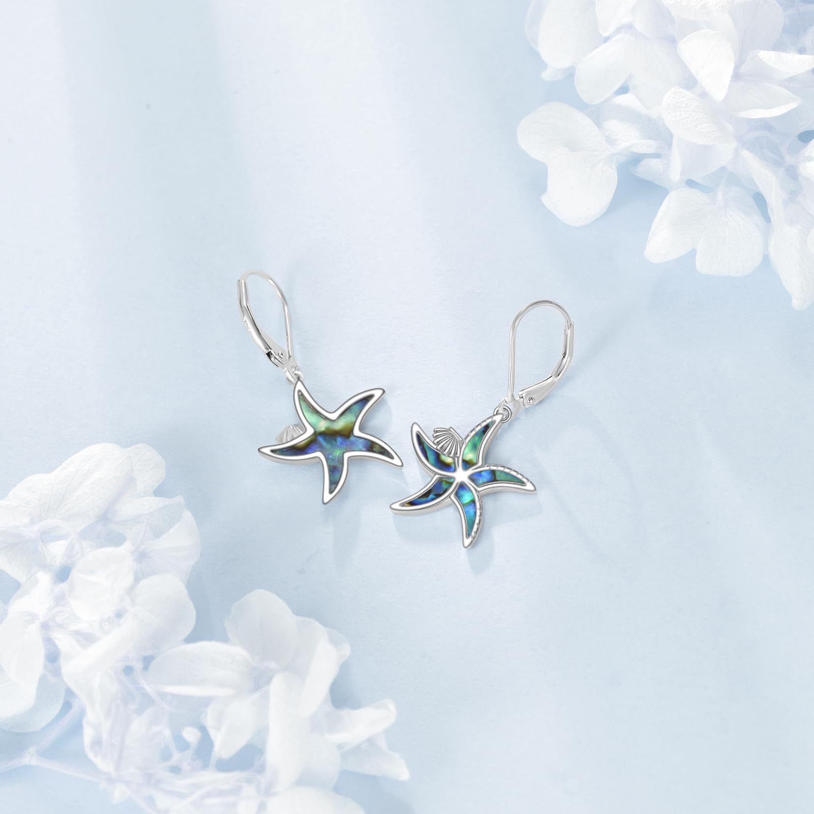 YAFEINI Pendientes de estrella de mar, plata de ley 925, concha de abulón, estrella de mar, joyería del océano, regalos para mujeres