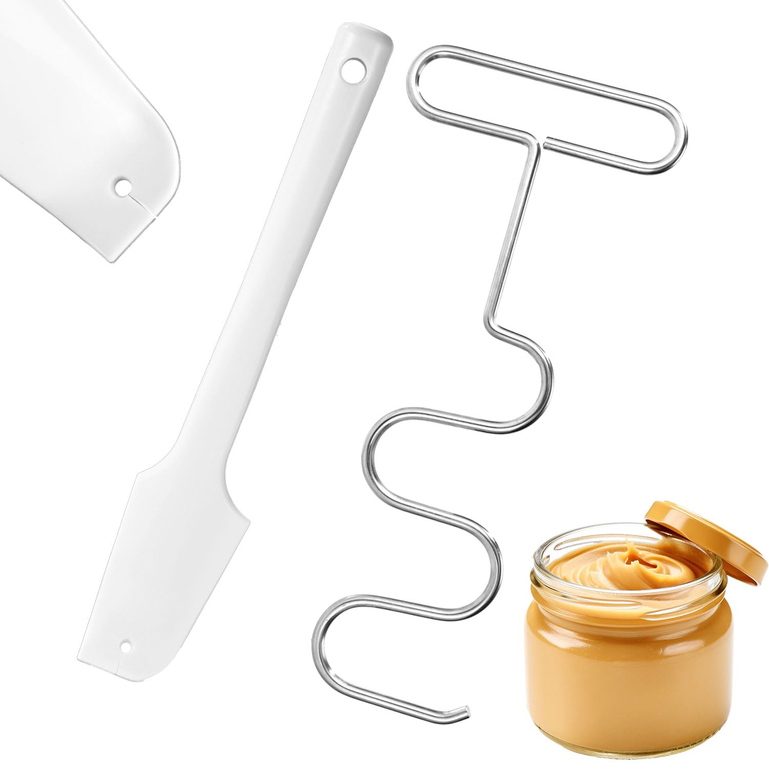 Peanut Butter Mixer and Silicone Spatula, Stainless Steel Natural Nut Butter Stirrer with Handle Tool for Hand Mixers Drills Mixing Jam and Peanut Quickly
