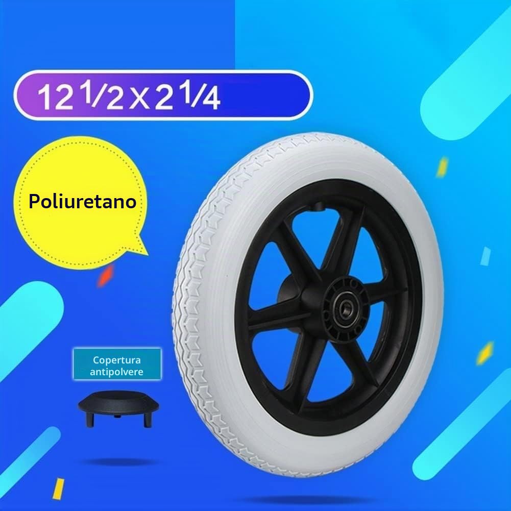 Assemblaggio Ruote Posteriori per Sedia a Rotelle 12 Pollici, 12 1/2 X 2 1/4, Ruote di Ricambio Pneumatico Solido Grigio, Accessori per Ruote Posteriori per Sedie a Rotelle Manuali, Cuscinetto: 12 mm
