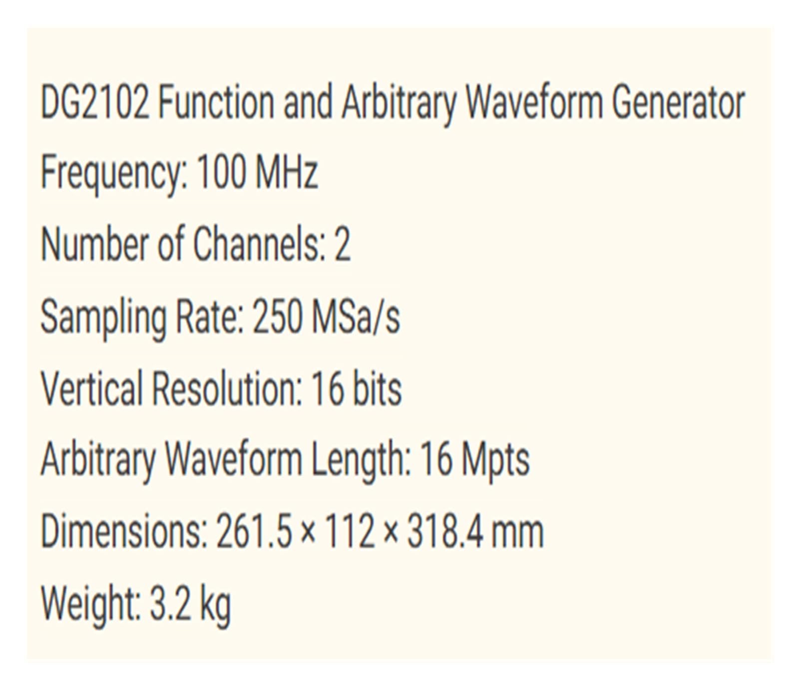 DG2102 Generatore di funzioni a doppio canale da 100 MHz e forma d'onda arbitraria 250 Msa/s
