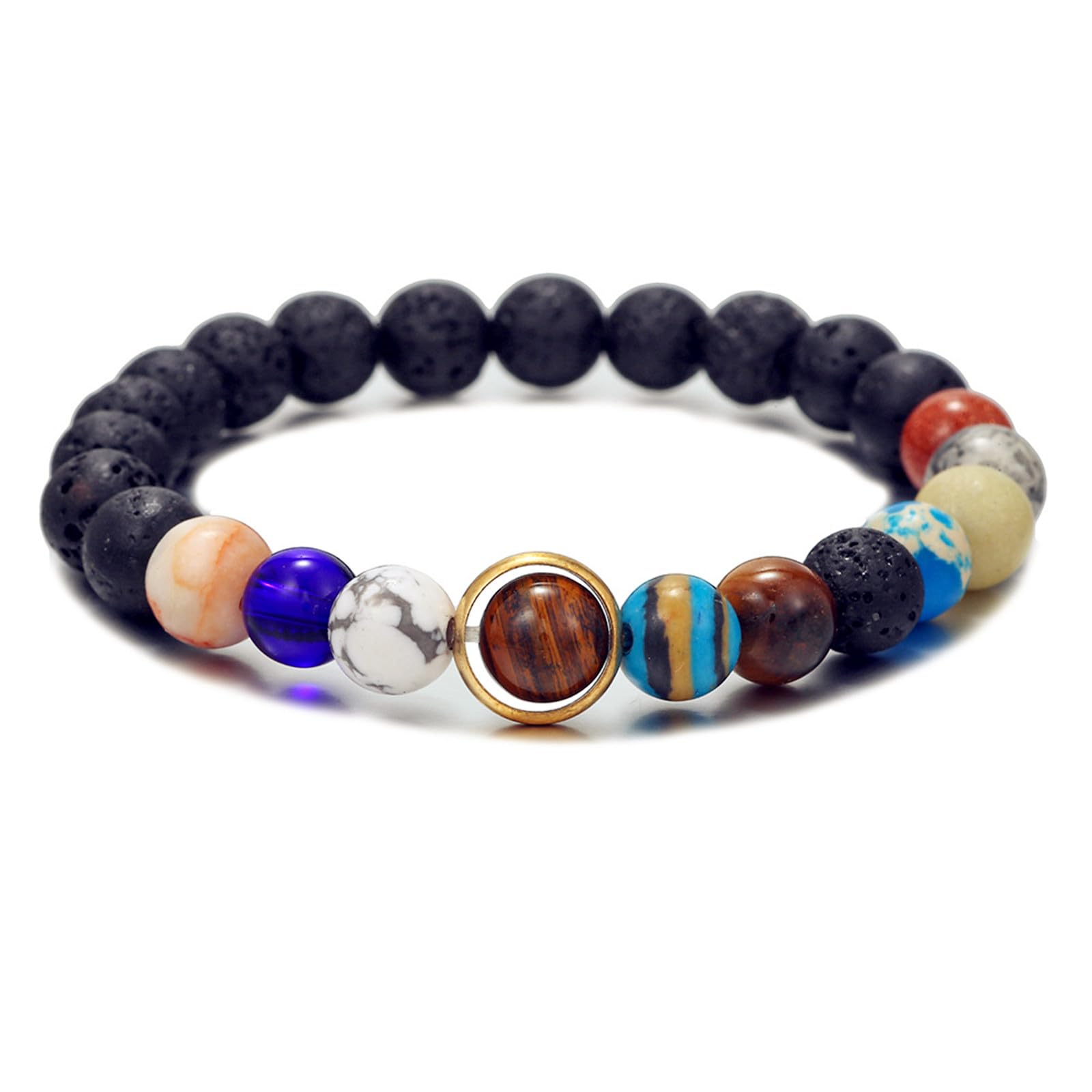 colobublieSolar System Bracelets Handmade Universe Galaxy The Eight Planet Guardian Star Natural Lava Stone Beaded Healing Stretch Bracelet for Women Men Space Lover Christmas Holiday Fashion Jewelry Gifts