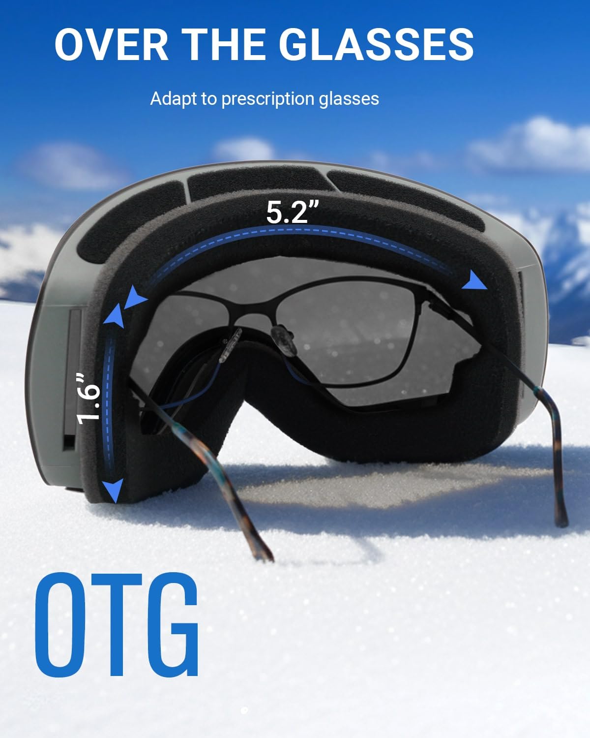 Meeloog Lunettes de ski - Sans cadre - Lunettes de snowboard OTG - Anti-buée - Protection 100 % UV400 - Pour homme et femme