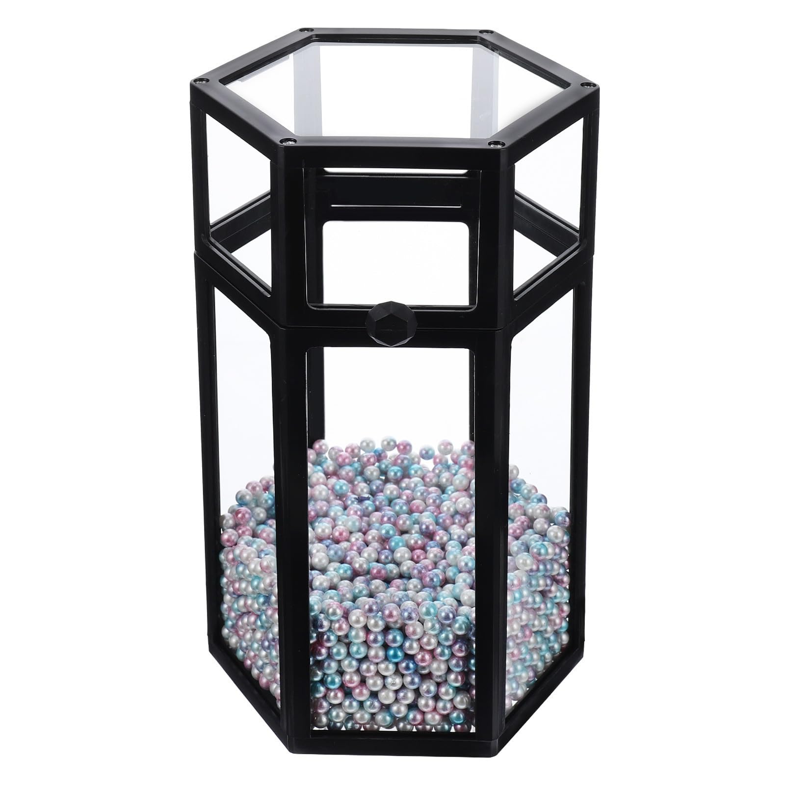 Organizador Negro Hexagonal Brochas de Maquillaje de Cosmético de Vidrio | Abs, Diseño Transparente, para Lápiz de Cejas y Delineador, Uso en Escritorio o Tocador