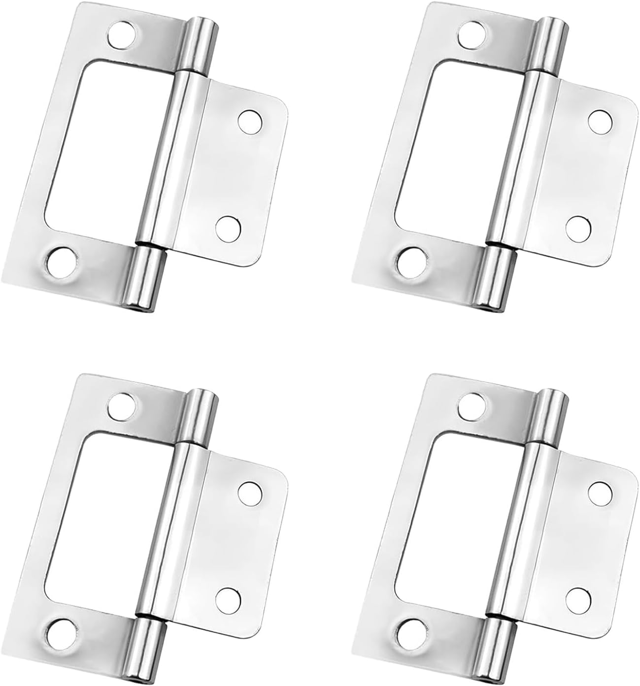 4pcs Flush Hinges, 2 Inch Silver Stainless Steel Hinges for 18mm MDF, Removable Door Hinges Without Sharp Edges and Corners for Internal External Doors Cupboards Cabinets Doors Windows