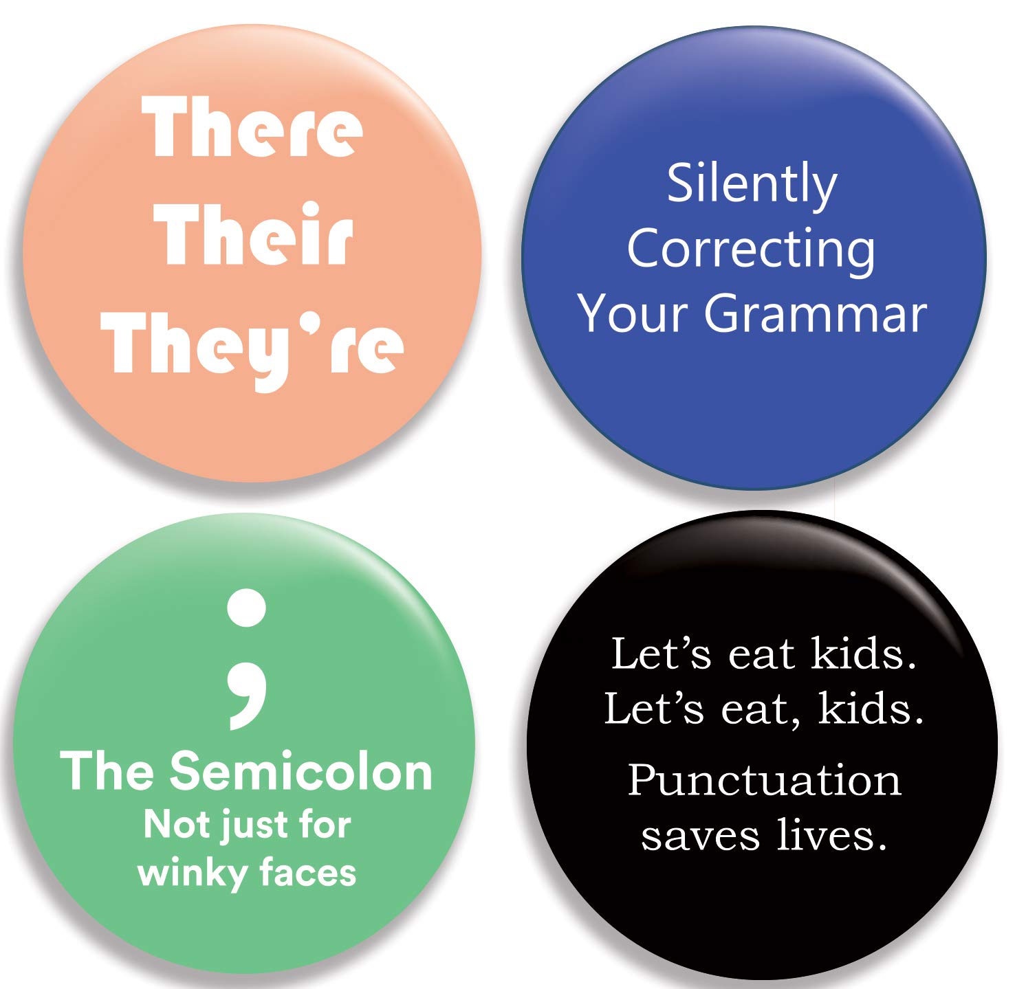 Funny Grammar Pinback Buttons/Pins (2.25 inches) Set of 4