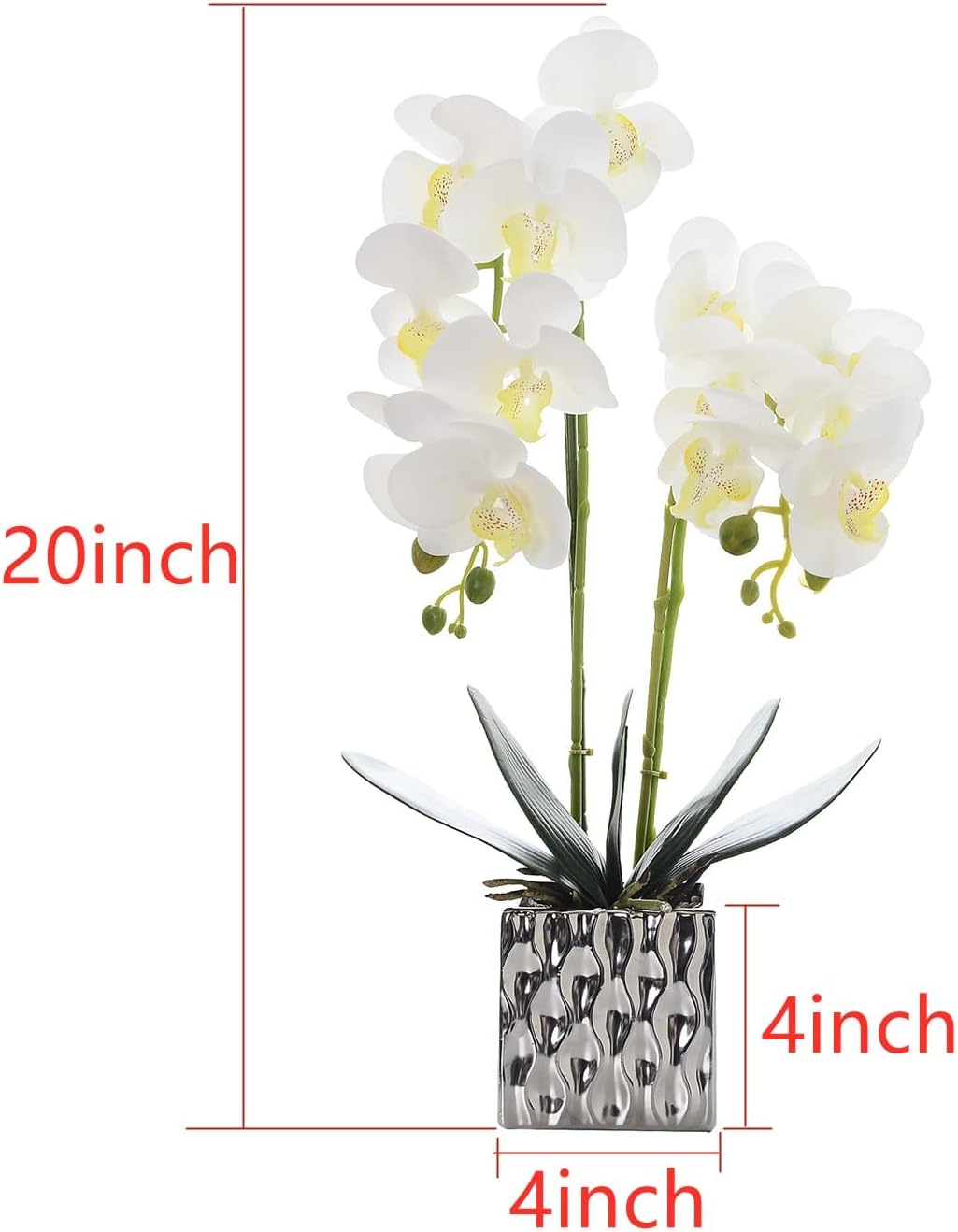 LISU Artificial Orchids, Silver Vases, Home Decoration Flower Arrangements, Fake Flowers in Vases. (C:White) - Image 7