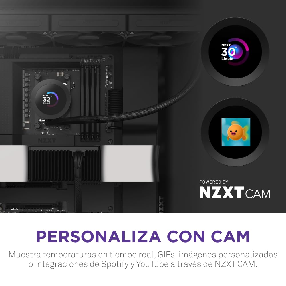 NZXT Kraken Plus 360 – Refrigeración líquida AIO para CPU – Radiador de 360mm – 3 x Ventiladores F120P – Pantalla LCD Cuadrada de 1.54" – AMD® AM5, AM4 – Intel® LGA 1851/1700, 1200/115X – Negro — view 5