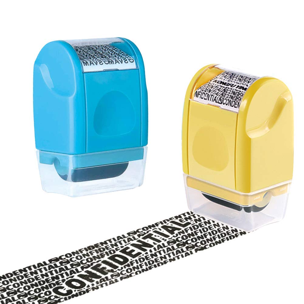 2pcs Roller Stamps, Identity Theft Prevention Stamp Rolling Security Stamp Privacy Protection,Identity Protection Roller Stamps Privacy Protector ID Protection Stamp(1 yellow+1 blue)