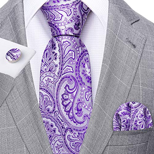 Image of Barry.Wang Paisley Tie Fashion Set Hanky Cufflinks Neckties for Men Woven Silk