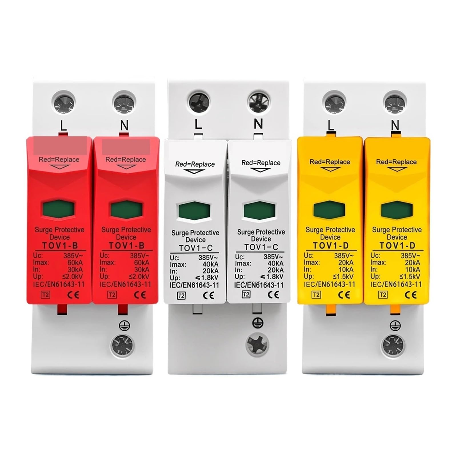 Dispositif de Protection contre les surtensions domestique AC SPD 2P, dispositif de Protection contre les surtensions basse tension 10-20kA 20-40kA 30-60kA 275V 385V 420V