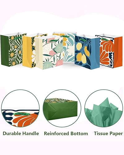 Miniatura 3 de qiqee Clash Flowers - Bolsas de regalo de papel con asas de papel de seda, 12 piezas de 2.4 x 4.7 x 6.3 pulgadas, tamaño pequeño (12 bolsas + 24