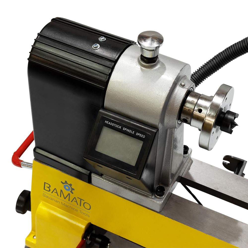 BAMATO Drechselmaschine WL-470V Drechselbank Holz 750W Digitalanzeige | Kompakte 750W Drechselbank mit Digitalanzeige | Stufenlos 480-3800 min-1 | Für Werkstücke bis 470mm Länge & 150mm Planscheibe