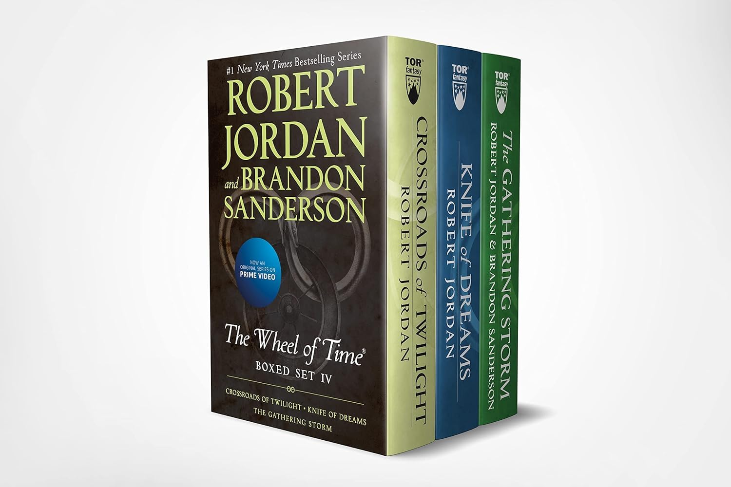 The Wheel of Time, 15 Book Set: New Spring, Eye the World, Great Hunt, Dragon Reborn, Shadow Rising, Fires Heaven, Lord Chaos, Crown Swords, Path Daggers, Winter's Heart, Crossroads Twilight, Knife Dreams, Gathering Storm, Towers Midnight, Memory Light