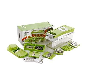 Vegetable cutter 12 in1Multipurpose Chopper, Fruits &Vegetable Cutters, Grater Peeler Chipser, Unbreakable Food Grade Body, Easy Push to Clean Button Slicer Dicer, Chopper for Kitchen (Green, Plastic)