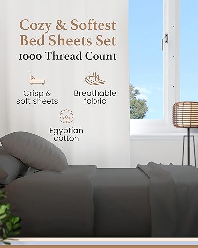 Miniatura 2 de Juego de sábanas de 4 piezas, 1000 hilos, 100% algodón egipcio, sábanas de satén de lujo estilo hotel de lujo, algodón de fibra larga, 1 sábana