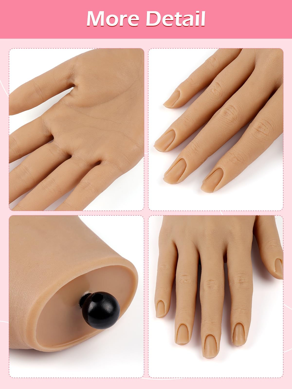 Mano para Practicar Uñas - Silicona Mano de Práctica con 240 Piezas 3XL de Uñas - Flexible Dedos para Practicar Uñas para Principiantes Salón Casa, Natural