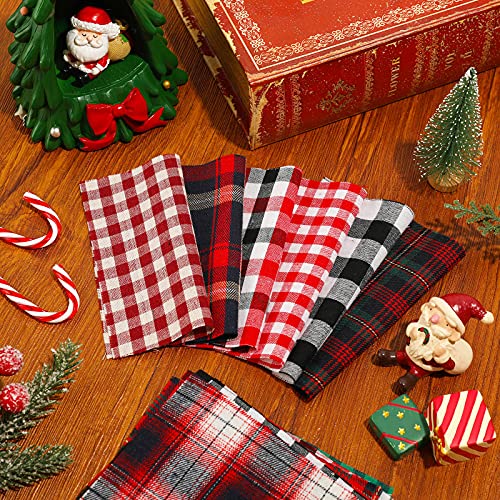 Whaline W3137 30Pcs Christmas Plaid Fabric Squares Buffalo Check Cotton Fabric Squares Red Green Black White Quilting Fabric Patchwork 15 Design Precut Quilt Charm Squares thumb #4